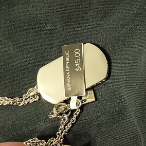 Banana Republic dog tag I.D. silver colored pendant necklace $45 price tag